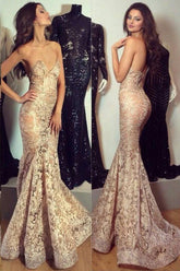 Charming Mermaid Sweetheart Lace Long Prom Dresses with Sweep Train, MP326